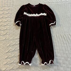 Good Lad Maroon Velvet Romper ~ 12M